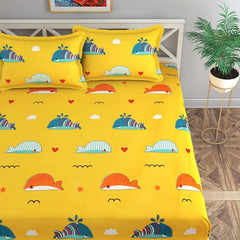 Printed Kids Bedsheet For Queen Size With 2 Pillow Covers - 90 X 100 Inches, Yellow | Soft & Skin-Friendly Fabric | Suitable For All Seasons