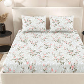 Queen Size Pure Cotton Bedsheet With 2 Pillow Covers | 90 Ć 100 Inches, Grey & Pink | Soft Breathable Floral Design Bedding | Comfortable Sleep All Year