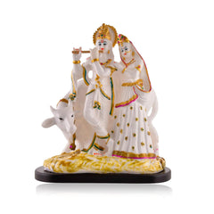 Radha Krishna Murti Idol, Radhe Krishna With Cow Statue, Marble, White Idol -11 Inch, All Occasions Statue, For Pooja Room, Wedding Gift, Home Decorative Item Showpiece