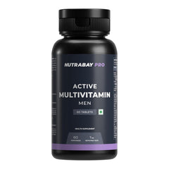 Nutrabay Pro Active Multivitamin For Men , 25 Vital Vitamins & Minerals With Zinc, Vitamin C, D, B12, & Multiminerals | Enhances Energy , Stamina & Immunity | 60 Tablets , 100gm 0.2lbs