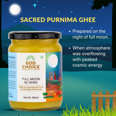 Premium Full Moon A2 Desi Cow Ghee By God Choice Organic Farms | High In Protein Fiber Healthy Desi Ghee For Baking & Dishes | (500ml) 16.9 Ounce | Jar Pack
