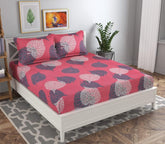 1 Double Bedsheet with 2 Pillow Covers | 86 X 88 Inches, Pink & Grey - Double Bed Wrinkle Free With 120 Thread Count Super Soft
