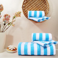 Homecloud Ultra Soft 300 Gsm Bath Towel Set | 3x Softer Than Cotton Towels Strip Skyblue | Highly Absorbent & Ultra Fast Dry | Set Of 2 (1 Bath + 1 Face Towel)