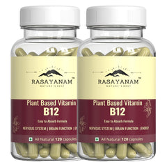 Rasayanam Plant Based Vitamin B12 Supplement For Men & Women | Organic Formulation For Vegetarians & Vegans To Support Nervous System & Brain Function | 120 Capsules , 200gm 0.4lbs , Each Pack Of 2