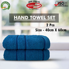 Sassoon Melrose 100% Cotton Hand Towel 400 Gsm | Highly Absorbent, Soft Material Perfect For Daily Use (Teal) -2 Piece