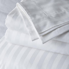 100% Cotton Stripes King Size Fitted Bedsheet With 2 Pillow Covers - 100 X 108 Inches, White | Premium Fabric Is Lightweight, Soft & Comfortable