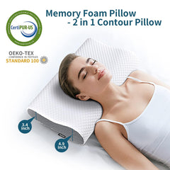 Memory Foam Pillow For Pain Relief, Bed Pillow For Sleeping - White & Grey | Ergonomic Orthopedic Pillow, Cervical Pillow For Neck & Shoulder Pain | For Side, Back, Stomach Sleeper