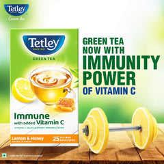 Tetley Lemon & Honey Green Tea - 25 Tea Bags Envelopes | Immune With Added Vitamin C - Rich In Antioxidants, Medium Caffeine