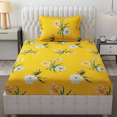 Microfiber Single Bedsheet Set With 1 Pillow Covers (60 X 90 Inches) Yellow | Durable & Long-Lasting | 144 Thread Count | Wrinkle Free