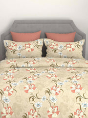 100% Cotton Queen Size Bedsheet For Double Bed With 2 Pillow Covers - 90x100 Inches, Beige | Ideal For Daily Use & Gifting Bedsheet