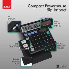Saya SY-C512T1 Check And Correct Basic Desktop Calculator With 12 Digits Large Display | Ergonomic Design | Dual Power (Solar & Battery) | Ideal For Office & School Use | 1 Year Warranty