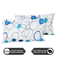 100% Cotton Elastic Fitted Double Bedsheet For Queen Size 2 Pillow Cover - 88 X 100 Inches, White & Blue | Perfect For Festive Gifting | Durability & Long-Lasting Use