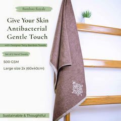 Rangoli 100% Bamboo Hand Towels 500 Gsm | Ultra Soft, Quick-Absorbent & Eco-Friendly Towels For Hand & Bathroom - Ash Brown (Set Of 2)