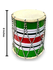 Indian Handmade Rope & Ring Baby Dholak 8 Inches - Red, Green, White | Perfectly Symmetric Round Dholak - Dholak For Festival, Wedding, Satsang | Very Easy To Tune