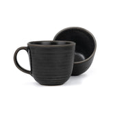 Large Ceramic Coffee Mug Set Of 2 - Reactive Black, 400ml Each | Ceramic Ribbed Mug With Glossy Finish - Mug For Coffee | Ceramic Coffee Mug - Coffee Cup | Microwave Safe & Dishwasher Safe