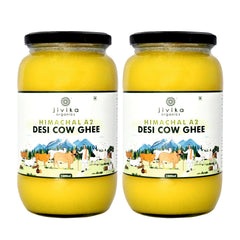 Natural Himachal A2 Desi Cow By Jivika Naturals | Good Source Of Vitamin A & Healthy Desi Ghee Perfect For Digestive Health | 2 Litre (1 Litr * 2) 67.6 Ounce | Jar Pack