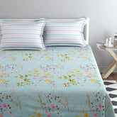 King Size Bedsheets With 2 King Size Pillow Covers | 108 X 108 Inches, Sky Blue | Luxury Soft Sheets, Breathable, Shrinkage | Pure Cotton Bedsheet