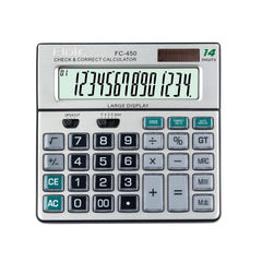 Flair Fc-450 Desktop Series Basic Calculator | 14 Digits Calculator | Special Keys With Key Guard | Best Key Layout | Dual Power With Solar | Auto Replay | 99 Steps Check & Correct | Grey