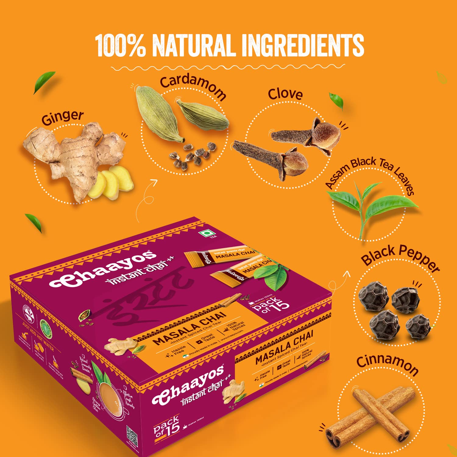 Chaayos Masala Instant Tea Premix - 30 Sachets | Ready Mix Masala Tea Premix, Regular Sugar - 100% Natural Spices | Hassle Free, Medium Caffeine Chaayos Masala Instant Tea Premix - 30 Sachets | Ready Mix Masala Tea Premix, Regular Sugar - 100% Natural Spices | Hassle Free, Medium Caffeine