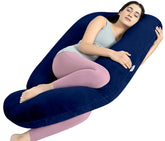 Full Body G Shape Pregnancy Pillow For Pregnant Women & Nursing Mom, Navy Blue | Single Pillow For Multipurpose Use During Maternity | Premium Velvet Outer Cover With Zip, Adjustable