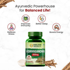 Himalayan Organics Ashwagandha 1000mg, Boost Energy, Strength, Stamina Helps Anxiety & Stress Relief For Men & Women | 120 Capsules 200gm 0.4lbs