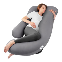 Pregnancy Pillows For Sleeping, J-Shape, Full Body Pillow & Maternity Support, Grey | For Back, Hips, Legs, Belly | For Pregnant Women With Removable, Washable Velvet Cover, Soft Pillow