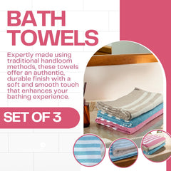 VäRde Premium Handloom Bath Towels 180 Gsm | Towel For Men & Women | Striped & Solid Pattern (Multicolor Set Of 3)