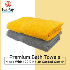 Patpug 100% Indian Ultra Soft Cotton 500 Gsm Highly Absorbent, Fade Resistant, Quick Drying Large Bath Towel (Silver Grey & Sunrise Yellow)