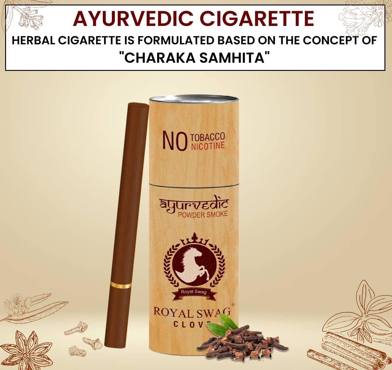 Royal Swag Ayurvedic & Herbal Cigarette, Clove Flavour Smoke Tobacco Free Cigarettes With Shot - (5 Sticks, 1 Shot) Royal Swag Ayurvedic & Herbal Cigarette, Clove Flavour Smoke Tobacco Free Cigarettes With Shot - (5 Sticks, 1 Shot)