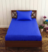 1 Bedsheet Single Satin Stripe Elastic Fitted With 1 Pillow Cover (36 X 78 Inches) Ink Blue | Lightweight, Soft & Breathable - Perfect For Gifting On Weddings Bedsheet