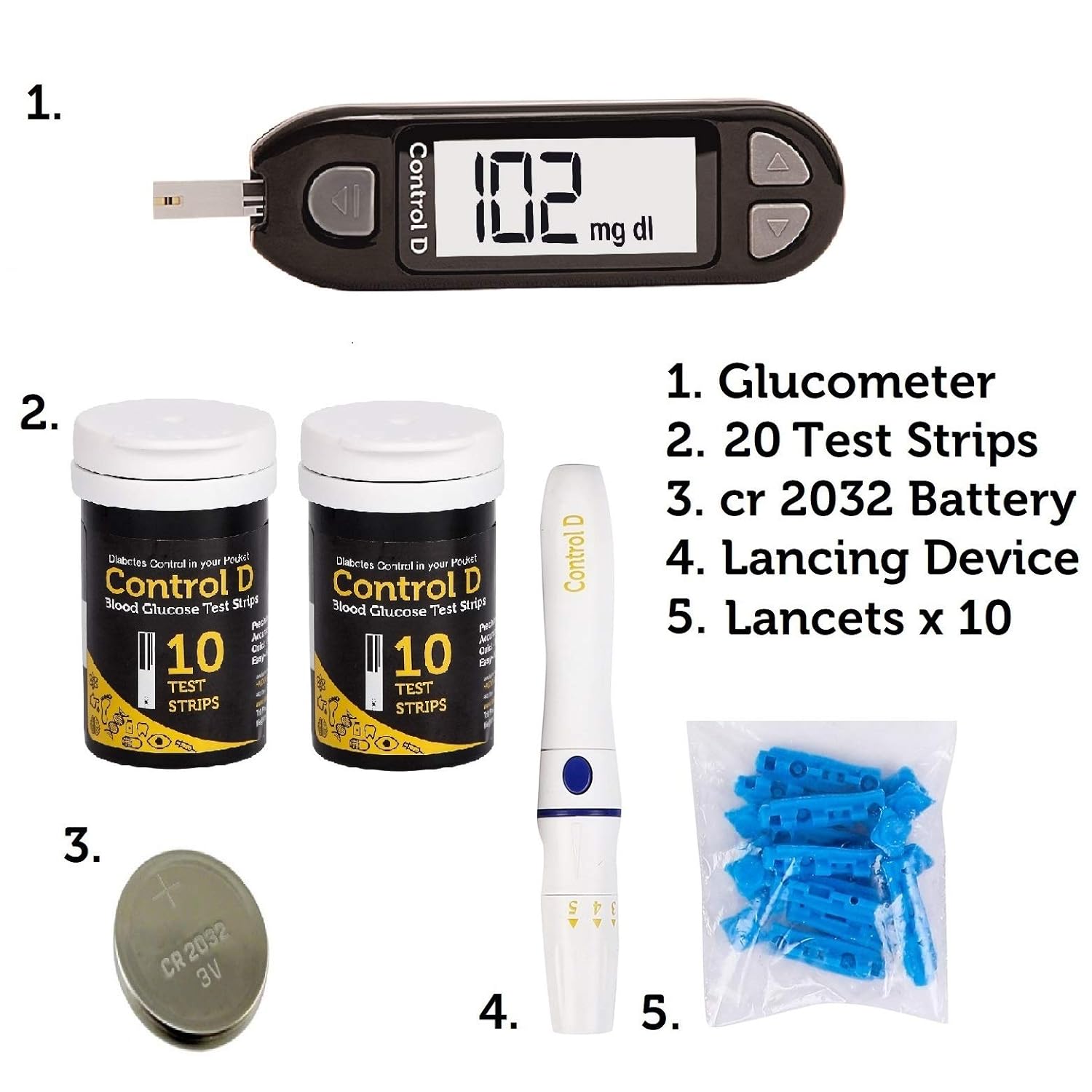Control D Blood Glucose Monitor (Pack of 20 Strips, Black) Control D Blood Glucose Monitor (Pack of 20 Strips, Black)