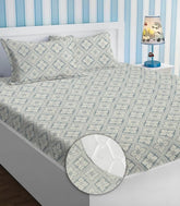 Elastic Fitted Bedsheets With 2 Pillow Covers - Size-72x78+8 Inches, White & Grey | King Size Bed With All Around Elastic 220 TC Super Soft