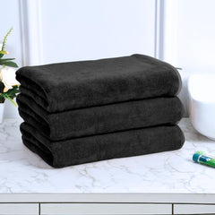 Black Gold The Finer Touch Microfiber Bath Towels 1500 Gsm | Super Absorbent, Lightweight, Ultra-Soft, Fade Resistant (Black) - Pack Of 3