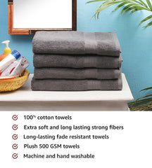 Fresh From Loom Luxury Edition Egyptian 100% Pure Cotton Bath Towel 2400 Gsm | High Water Heavy Soft Dual Stitched Bath Towel (Grey) - 4 Pcs