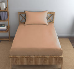 Single Flat Bedsheet With 1 Pillow Cover (54 X 90 Inches) Apricot | Durable & Long Lasting Wrinkle Resistant Fabric - All Season Comfort | 300 Thread Count