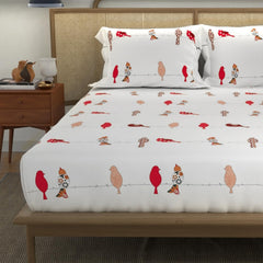 King Size Cotton Double Bedsheet - 108 X 108 Inches, White & Red | 100% Cotton Comfort Collection | Ideal For Guest House, Hotel, Home