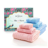 Mush Bamboo Luxurious 2 Bath + 2 Hand & 2 Face Towel 2000 Gsm | Ultra Soft, Absorbent & Antimicrobial Towel (Sky & Pink) -6 Piece