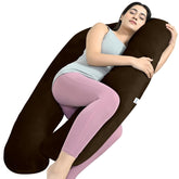 U Shaped Pregnancy Pillow For Pregnant Women & Nursing Mom, Dark Brown Color | Full Body Support, Single Pillow For Multipurpose Use During Maternity | Premium Velvet Outer Cover With Zip