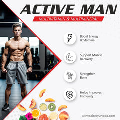 Saint Ayurveda Multivitamin Active Man With Ginseng, Lycopene, Grape Seed Extract & Vitamin B1, B2, B6, B12, A & Folic Acid For Daily Energy, Immunity, Gut & Bone Health | 30 Softgel , 50gm 0.2lbs