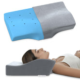Cool Gel Cervical Pillow For Neck Pain & Shoulder Pain, Standard Size - 4 Inch | Spondylitis Neck, Orthopedic Memory Foam Pillow For Sleeping, Dual Height, With Washable Grey Velvet Cover