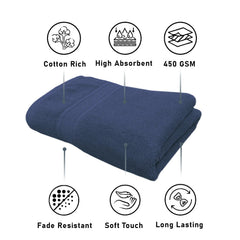 Luxe Home Cotton Bath Towel 450 Gsm | Quick Dry Large Size Bathroom Towels For Men & Women, Home, Kitchen, Gym, Spa (Navy Blue)
