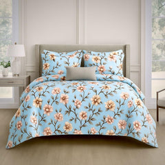 Queen Size Printed Double Bedsheet With Two Pillow Covers For Home | 90 X 100 Inches, Sky Blue - Beautiful Bedsheet Set | Perfect For Gifting Wedding, Anniversary