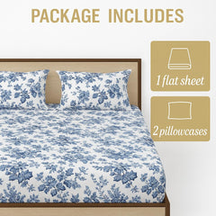 Double Bedsheet Set With 2 Matching Pillow Cover Elegant Floral Design - Double Size 90 X 100 Inch, White Bedsheet | 110 Thread Count - Blue Floral Bliss Bedsheet