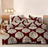 Double Bedsheet For King Size With 2 Matching Pillow Covers - 108 X 108 Inches, Maroon | Glace Cotton Printed Bedsheet Lightweight, Soft & Smooth - Ideal For Home, Guest House