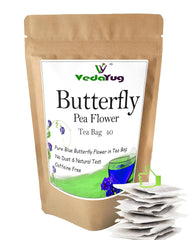 VedaYug Butterfly Pea Flower Herbal Tea - 40 Tea Bags, 120gm, 4.2 Ounce | High On Anti Oxidants, Sleep & Stress Relief Tea - Caffeine Free, No Additives | Use For Ice & Hot Tea