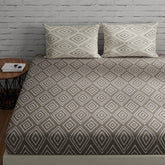 100% Pure Cotton Bedsheet For King Size With 2 Pillow Covers - 72 X 78 Inches, Taupe & White | Breathable Long Lasting Light Weight Wrinkle Free Bedsheet