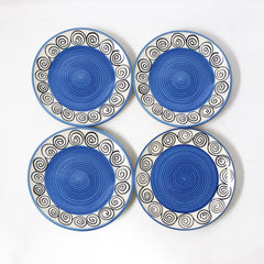 Hand Painted Blue Swirl Ceramic Quarter Plates Set Of 4 | Small Side Plates For Dinner & Snacks - 7 Inch, 4 Pieces, Microwave Safe