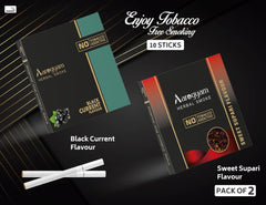 Aarogyam Herbals Pack Of 2 Flavours 100% Tobacco & Nicotine Free Cigarette For Relieve Stress & Mood Enhance Product Sweet Supari, Black Current - 10 Sticks X 2 Packets
