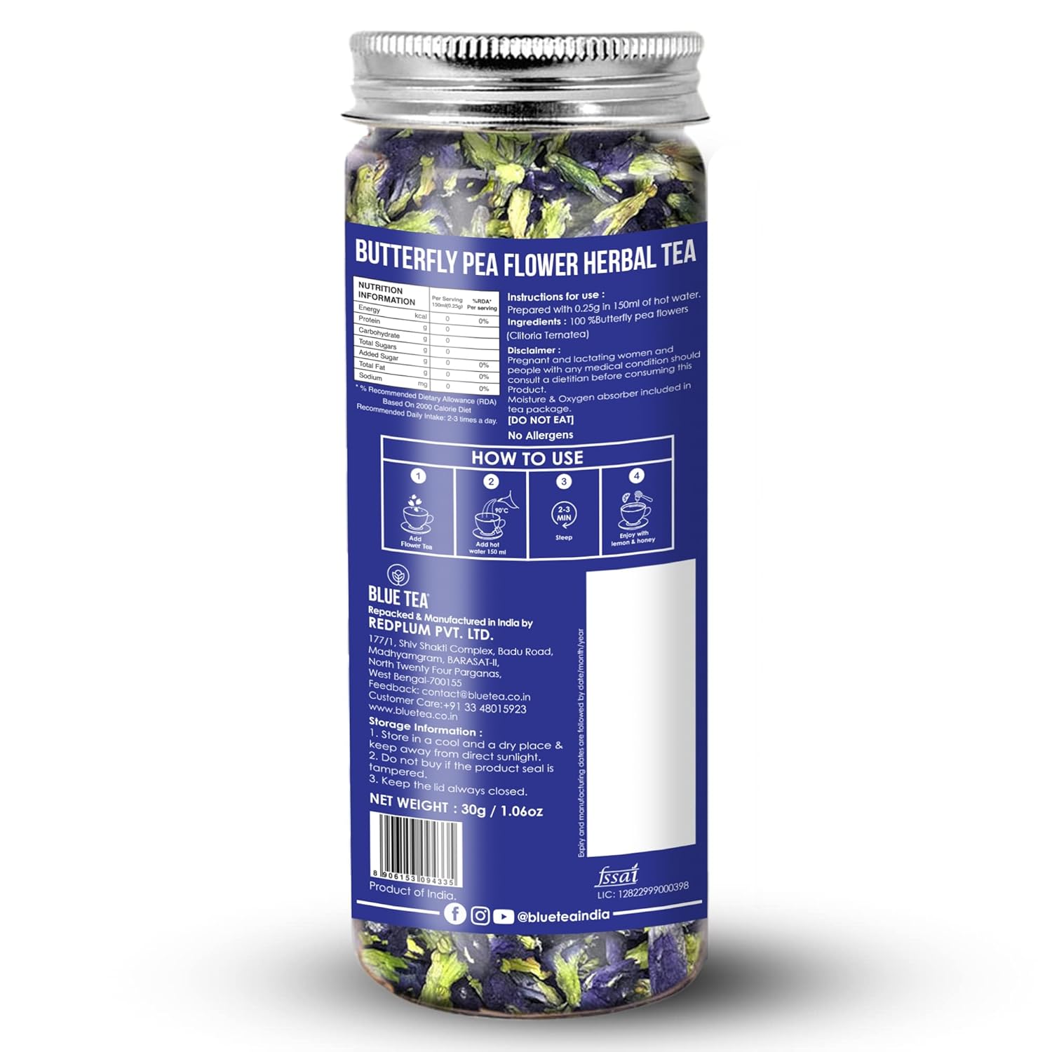 Blue Tea Butterfly Pea Flowers Herbal Tea - 30gm Pet Jar, 1.05 Ounce, 60+ Cups | Sun Dried Flower Antioxidant Tea - Caffeine Free, Detox Tea | No Added Colors, Aparajita - Shankhpushpi Blue Tea Butterfly Pea Flowers Herbal Tea - 30gm Pet Jar, 1.05 Ounce, 60+ Cups | Sun Dried Flower Antioxidant Tea - Caffeine Free, Detox Tea | No Added Colors, Aparajita - Shankhpushpi