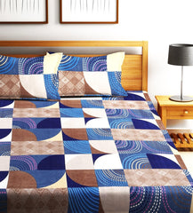 Microfiber Double Bedsheet With 2 Pillow Covers - 85 X 86 Inches, Blue & Brown | Normal Hand Wash Or Machine Wash | 144 Thread Count